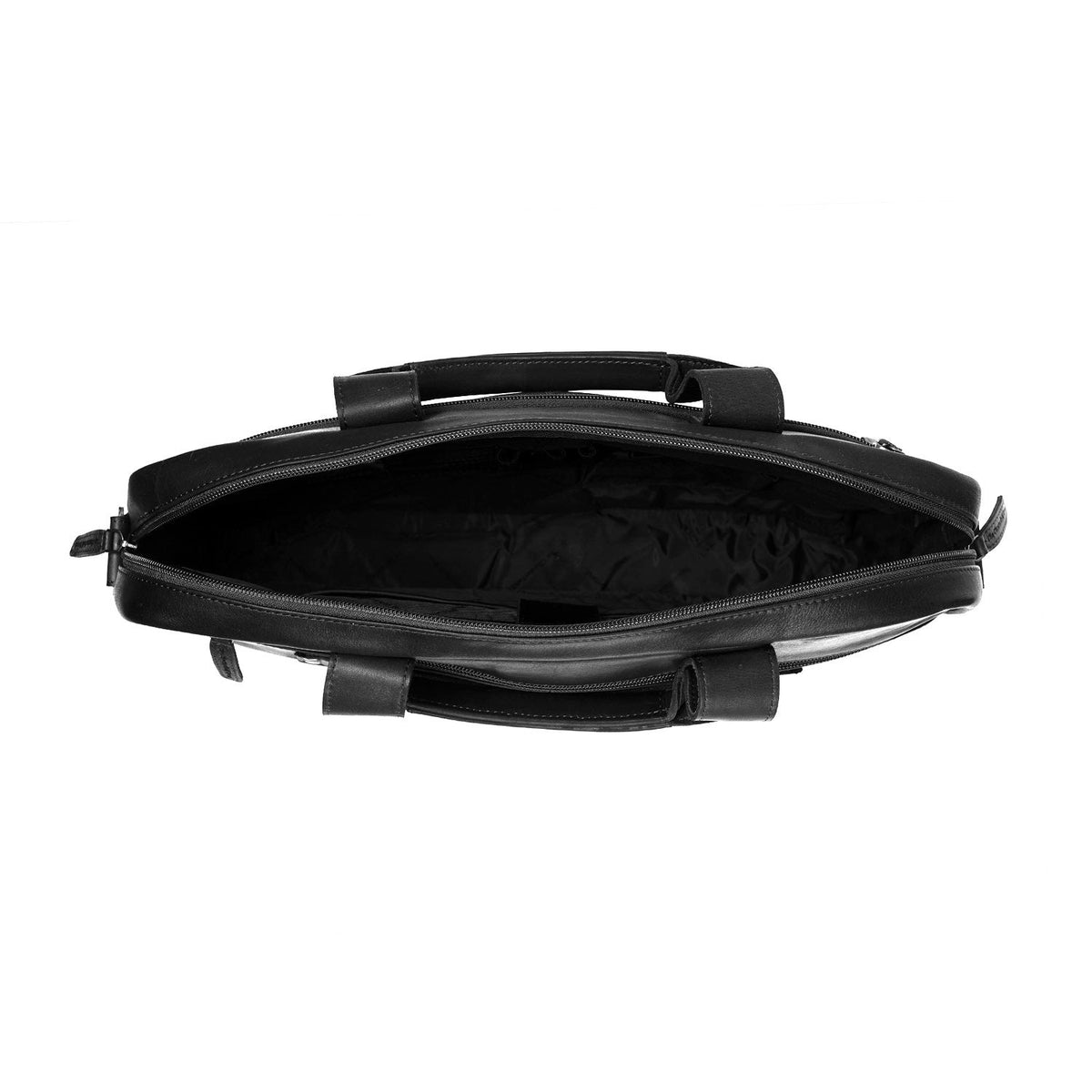 Calvi Full-Grain Leather Laptop Bag para Mulher - Structured Side Profile Showing Gusset Depth &amp; Expansion Capacity