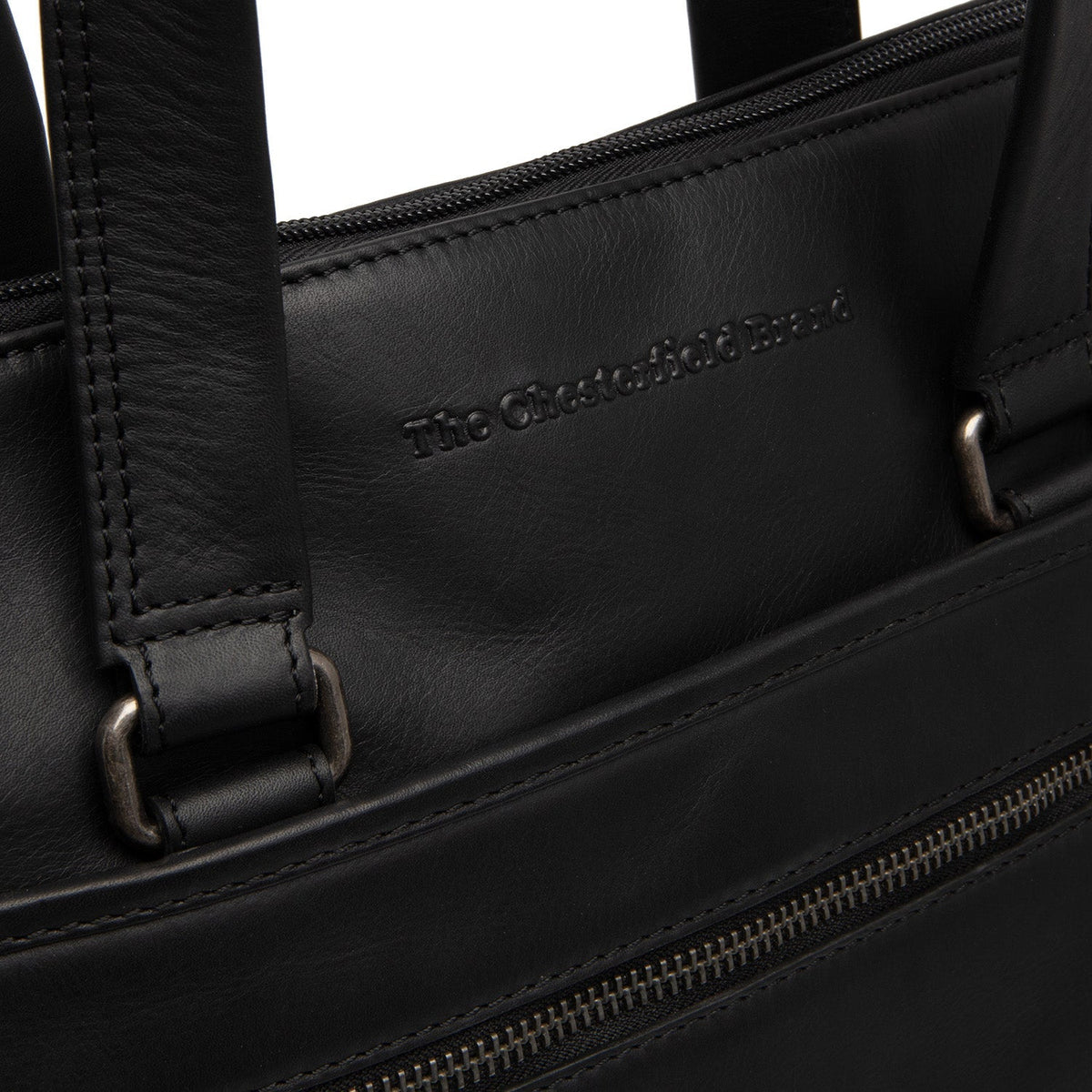 Elvas Full-Grain Leather Laptop Bag para Mulher - Structured Side Profile Showing Gusset Depth &amp; Expansion Capacity