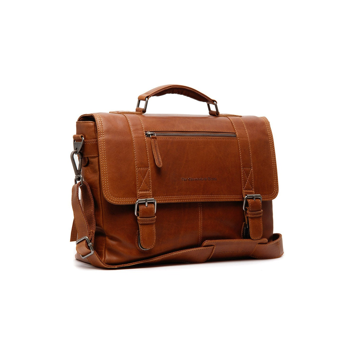 Imperia Full-Grain Leather Laptop Bag em couro legítimo 100% flor integral - Full Exterior Vista frontal e silhueta ajustada | Comprar online