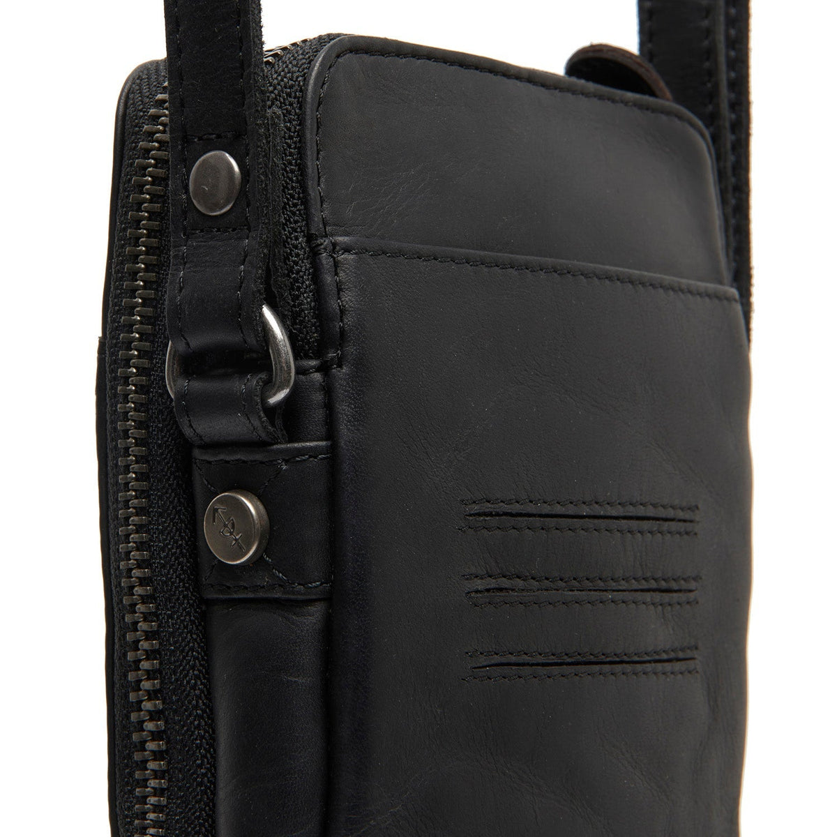 
Alesund Couro Flor Integral Phone Bag - Vista lateral mostrando o corte ergonómico de mangas