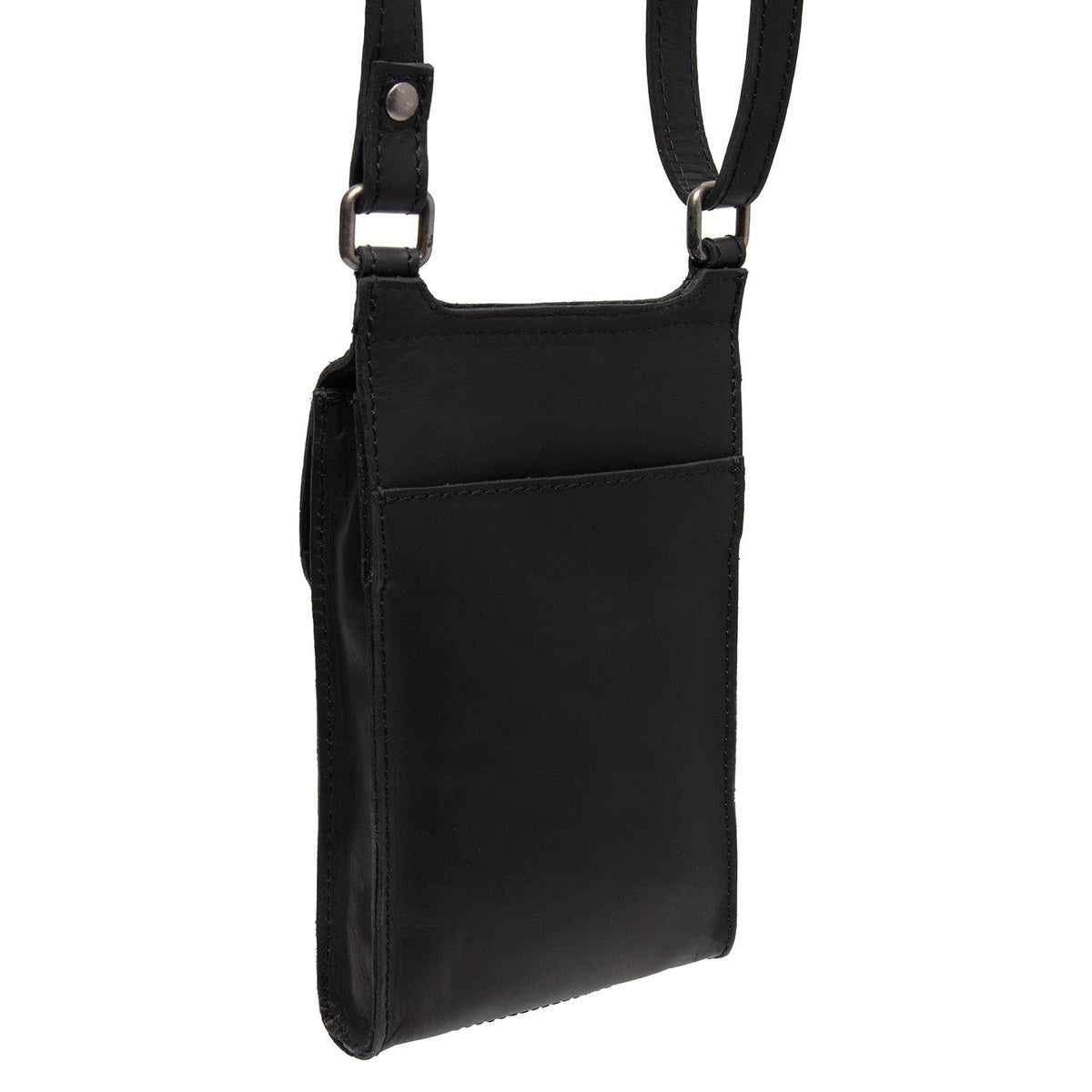 Tailored Rib Cuffs &amp; Hem Craftsmanship Construction Detail on Nebra Full-Grain Leather Phone Bag para Mulher