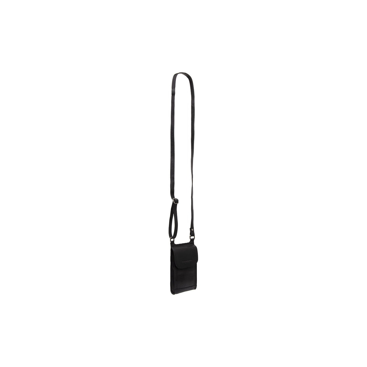 Styled Fit Perspective of Nebra Full-Grain Leather Phone Bag para Mulher on Model - Natural Daylight Drape