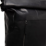 Liverpool Full-Grain Leather Roll-top Backpack para Mulher - Structured Side Profile Showing Gusset Depth &amp; Expansion Capacity