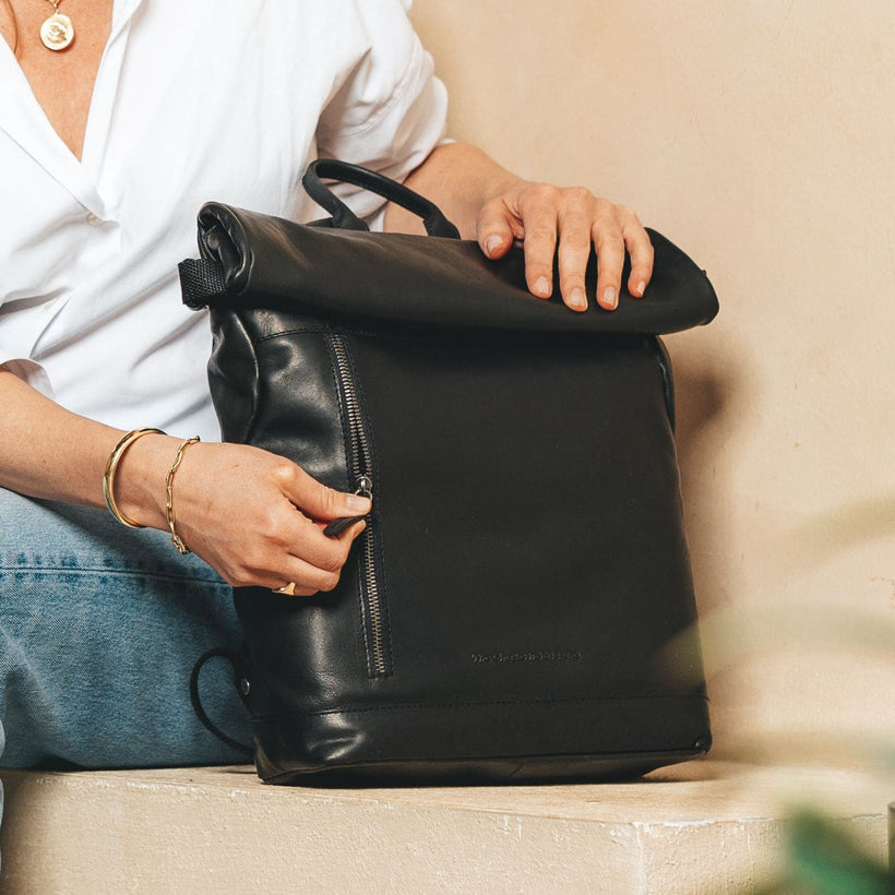 Mazara Full-Grain Leather Roll-top Backpack para Mulher