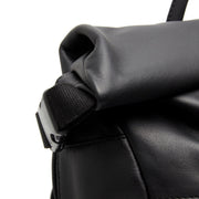 Mazara Full-Grain Leather Roll-top Backpack para Mulher - Structured Side Profile Showing Gusset Depth &amp; Expansion Capacity