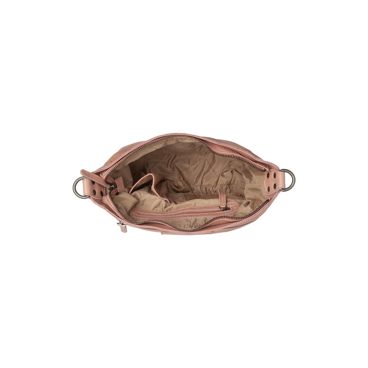 Solid Antique Brass Hardware &amp; Heavy-Duty Dual Zipper Detail on Lucy Full-Grain Leather Shoulder Bag para Mulher