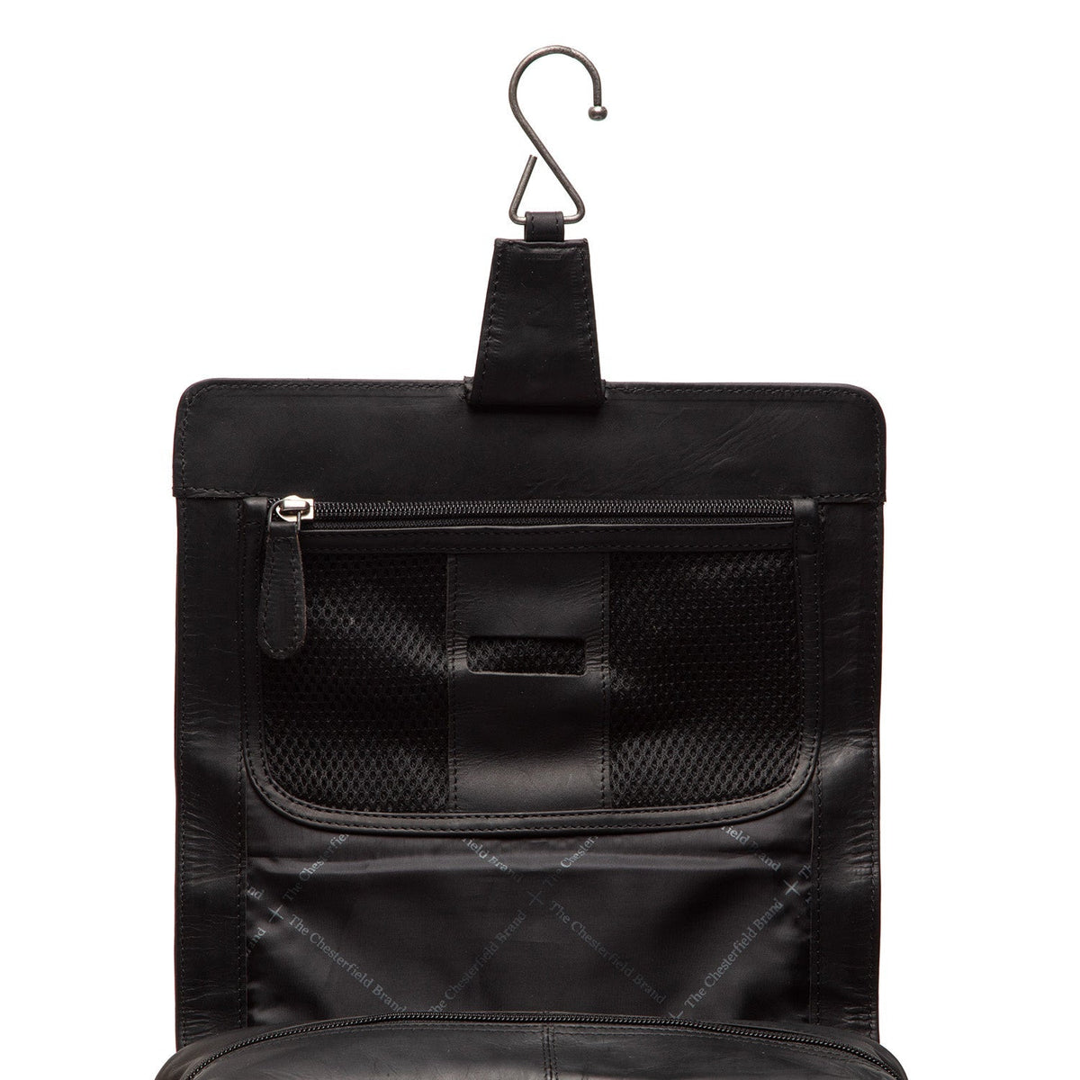 Close-Up Detail of Classic Collar &amp; Heavy-Duty Zipper Hardware on Rosario Full-Grain Leather Toiletry Bag para Mulher