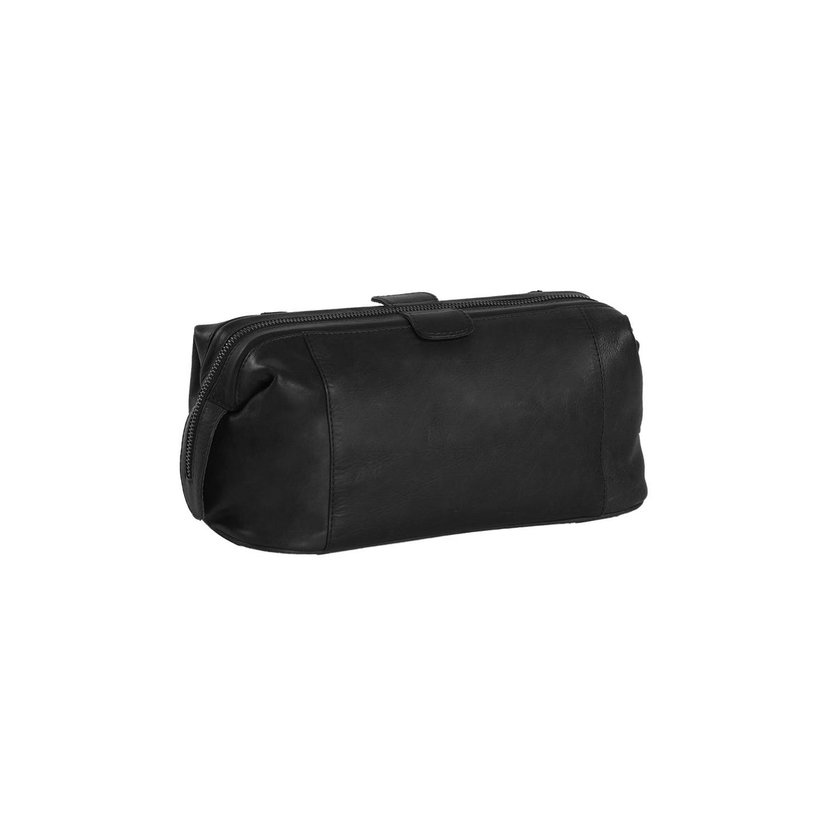 Close-Up Detail of Classic Collar &amp; Heavy-Duty Zipper Hardware on Vince Full-Grain Leather Toiletry Bag para Mulher