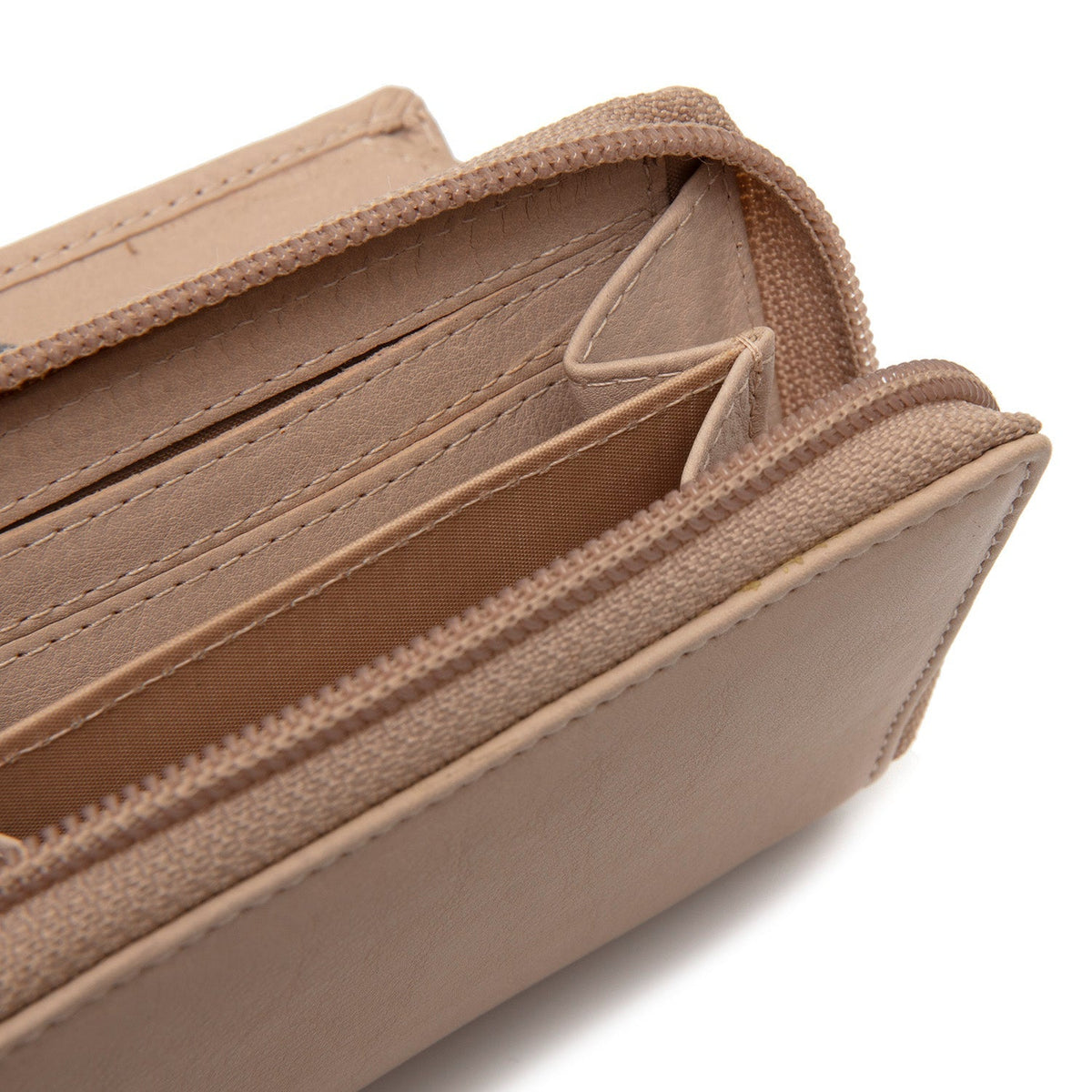 Solid Antique Brass Hardware &amp; Heavy-Duty Dual Zipper Detail on Floren Full-Grain Leather Wallet para Mulher