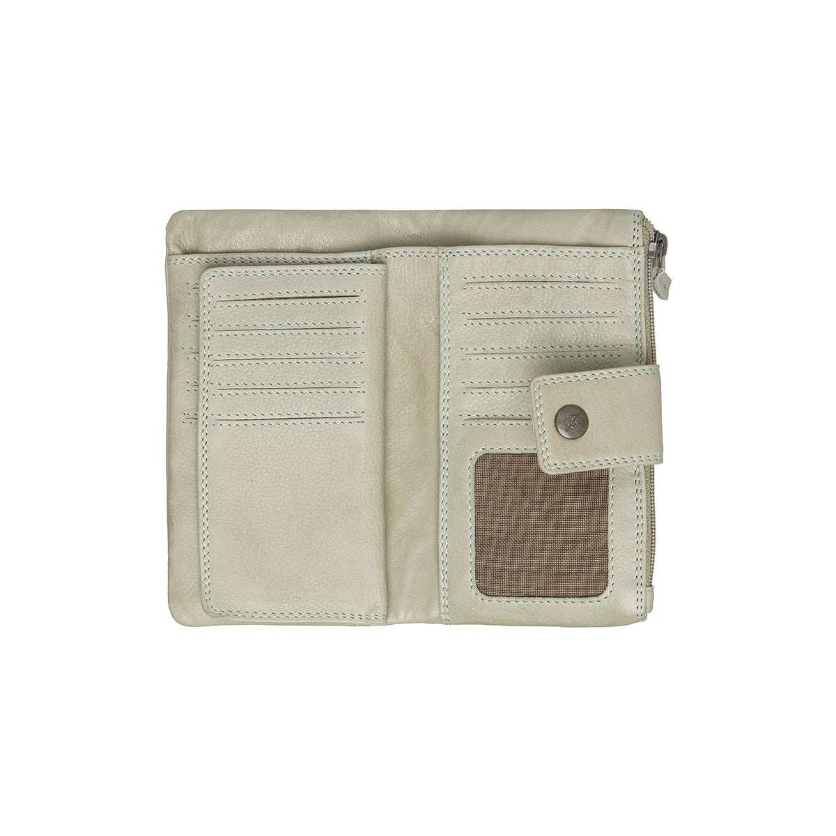 Solid Antique Brass Hardware &amp; Heavy-Duty Dual Zipper Detail on Fresno Full-Grain Leather Wallet para Mulher