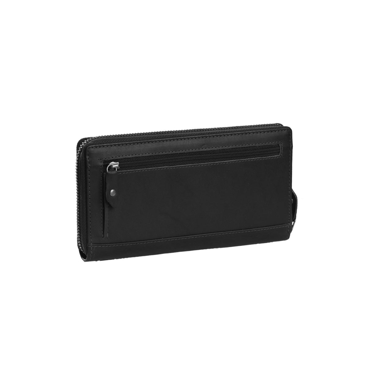 Solid Antique Brass Hardware &amp; Heavy-Duty Dual Zipper Detail on Halle Full-Grain Leather Wallet para Mulher