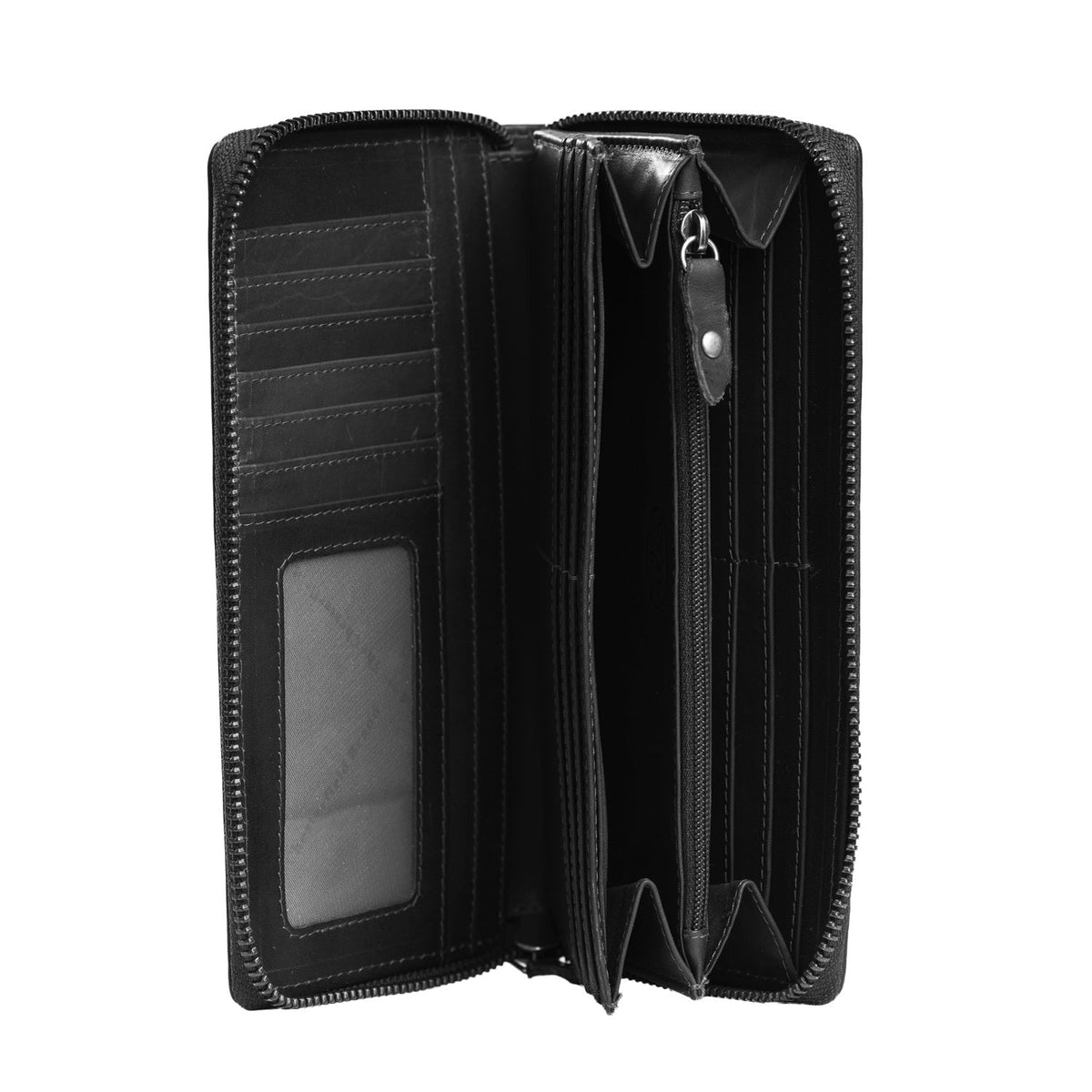 Halle Full-Grain Leather Wallet para Mulher - Structured Side Profile Showing Gusset Depth &amp; Expansion Capacity