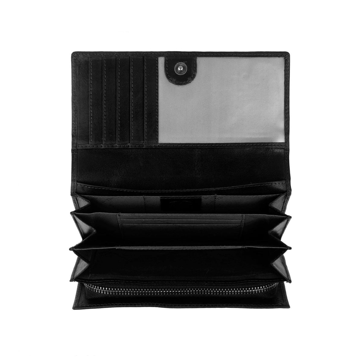 Hampton Full-Grain Leather Wallet para Mulher - Structured Side Profile Showing Gusset Depth &amp; Expansion Capacity