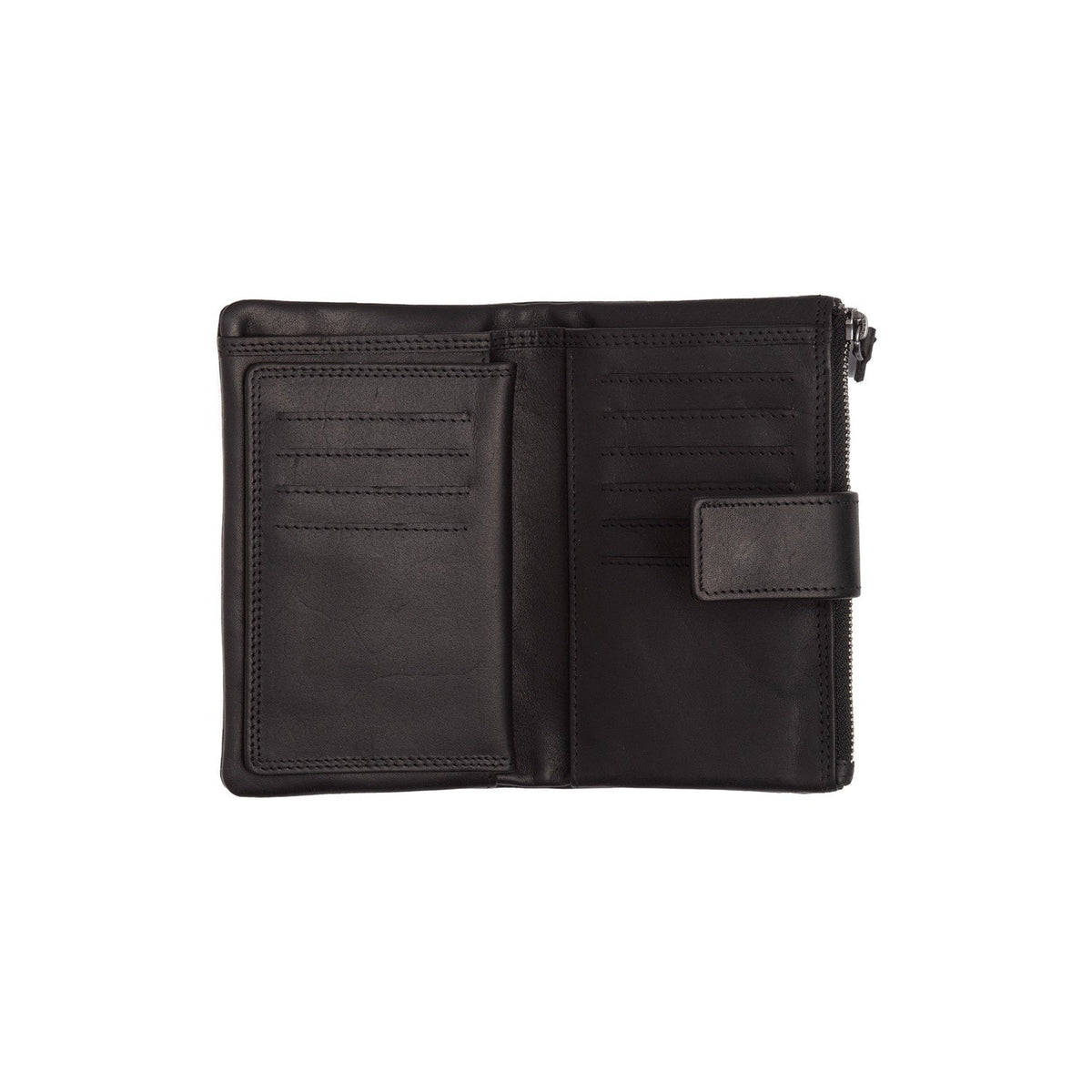Landau Full-Grain Leather Wallet para Mulher - Structured Side Profile Showing Gusset Depth &amp; Expansion Capacity