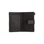 Landau Full-Grain Leather Wallet para Mulher - Structured Side Profile Showing Gusset Depth &amp; Expansion Capacity