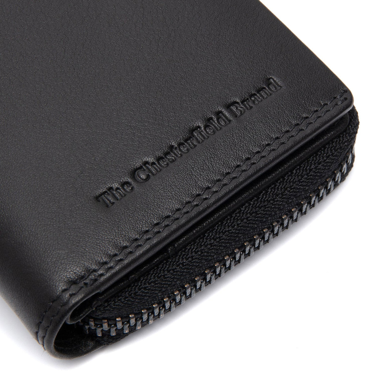 Solid Antique Brass Hardware &amp; Heavy-Duty Dual Zipper Detail on Lenwick Full-Grain Leather Wallet para Mulher