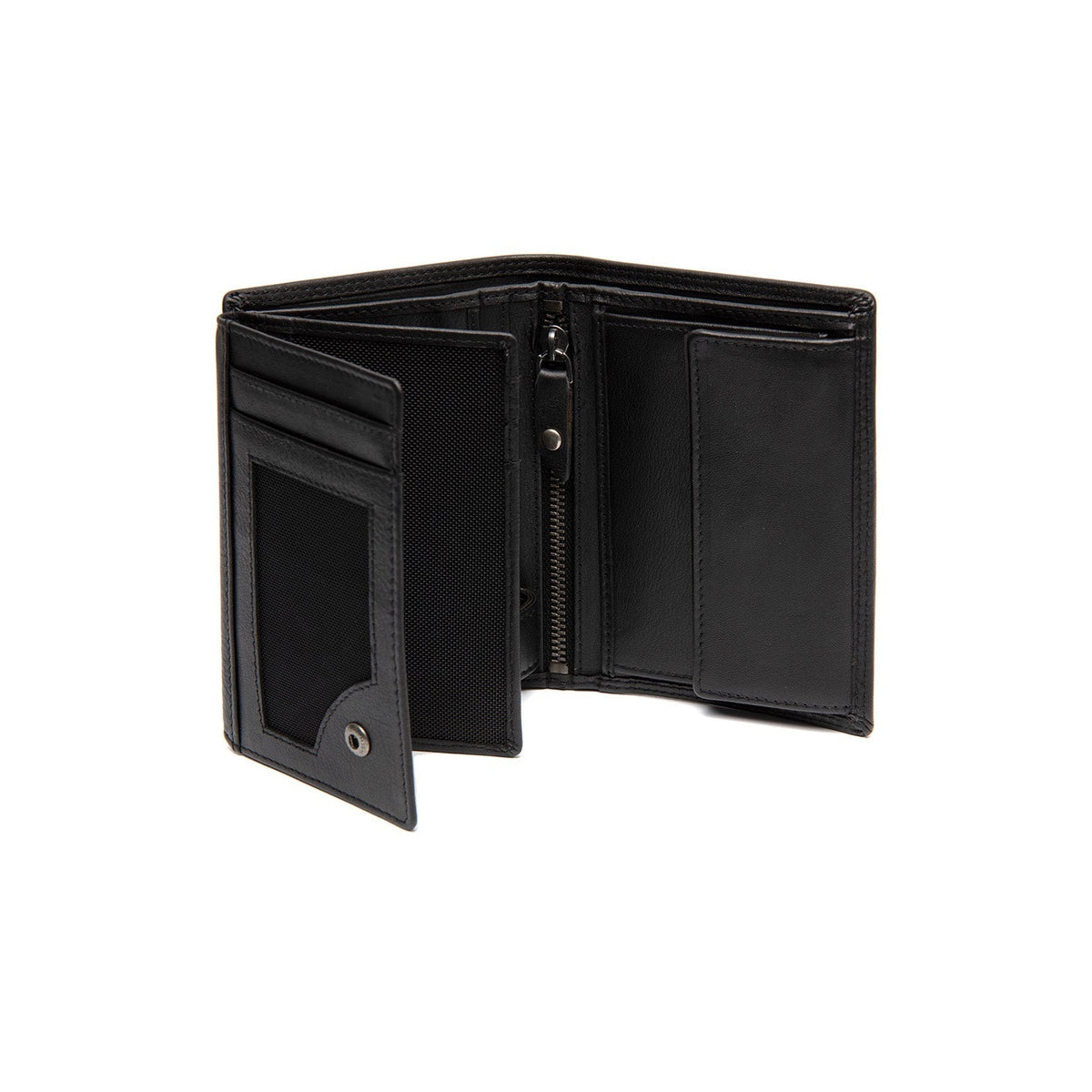 
Solid Antique Brass Hardware & Heavy-Duty Dual Zipper Detail on Leroy Carteira em couro