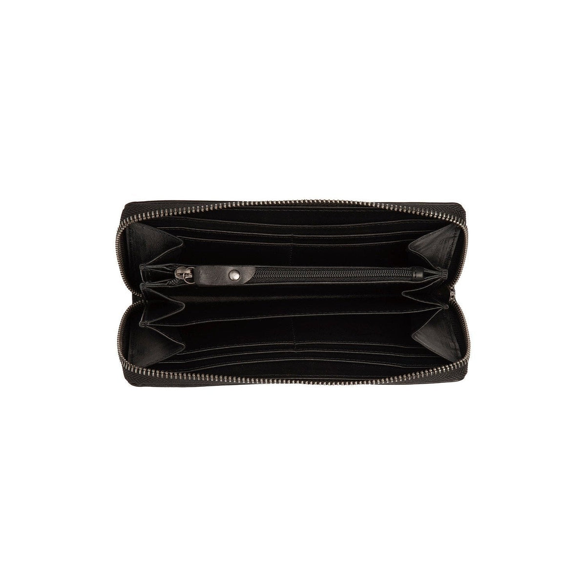 
Solid Antique Brass Hardware & Heavy-Duty Dual Zipper Detail on Livorno Carteira em couro