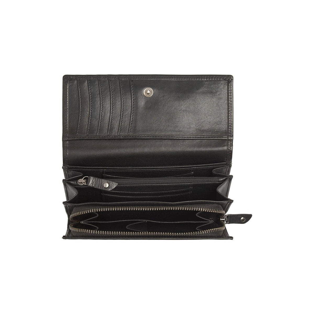 Solid Antique Brass Hardware &amp; Heavy-Duty Dual Zipper Detail on Rivalto Full-Grain Leather Wallet para Mulher