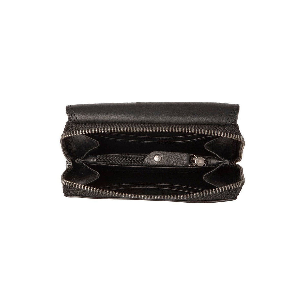 Solid Antique Brass Hardware &amp; Heavy-Duty Dual Zipper Detail on Salviano Full-Grain Leather Wallet para Mulher