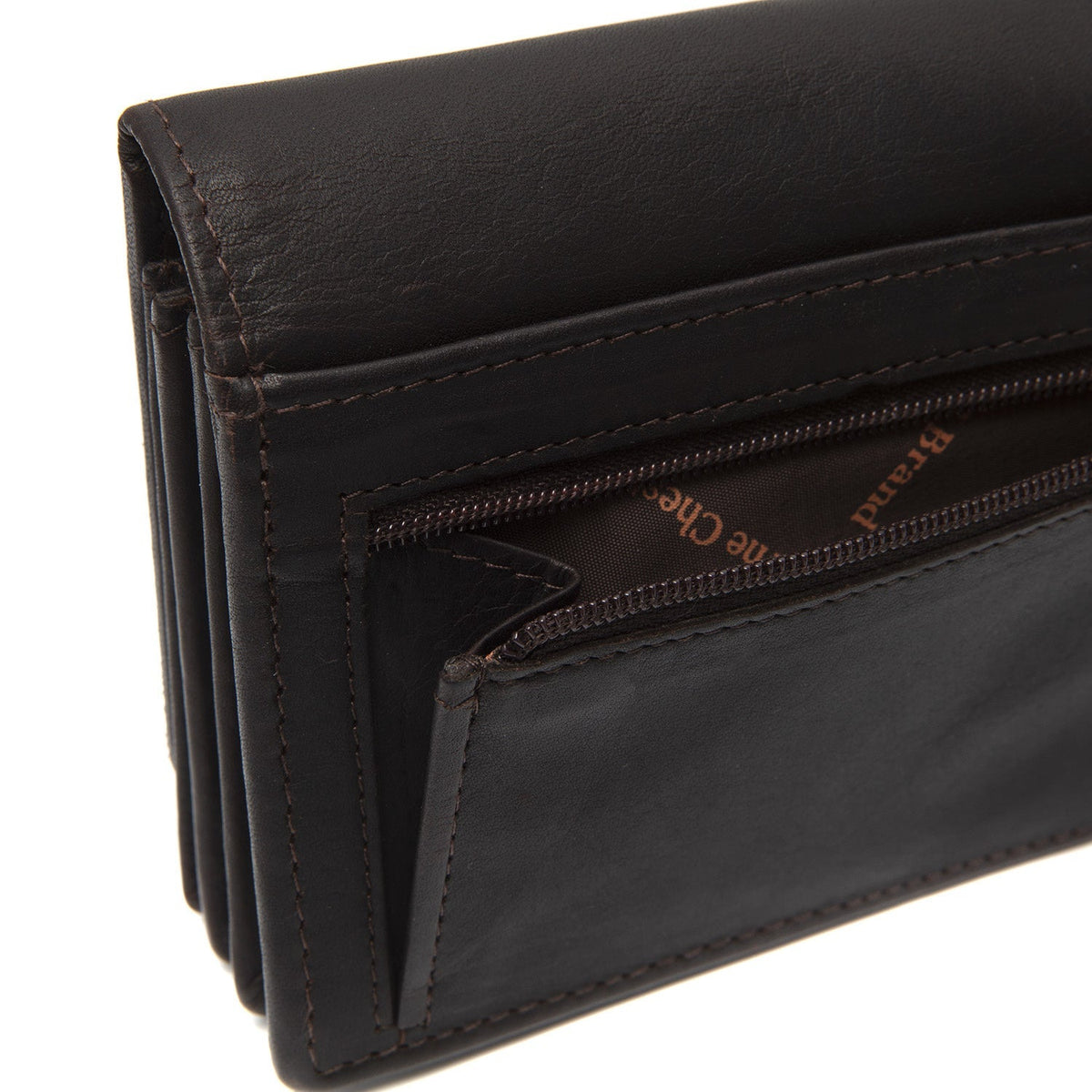 Solid Antique Brass Hardware &amp; Heavy-Duty Dual Zipper Detail on Salzburg Full-Grain Leather Wallet para Mulher