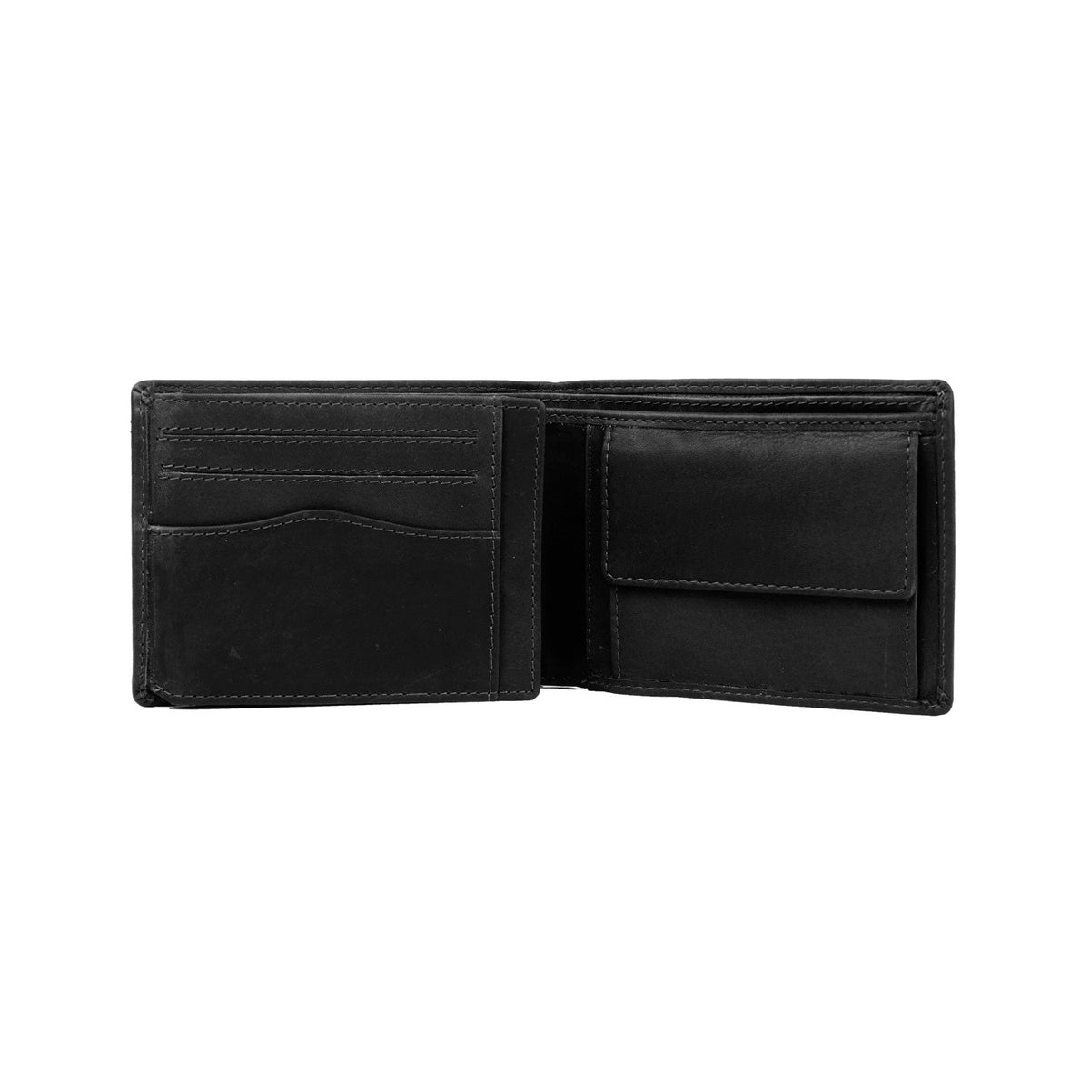Timo Full-Grain Leather Wallet para Homem - Structured Side Profile Showing Gusset Depth &amp; Expansion Capacity