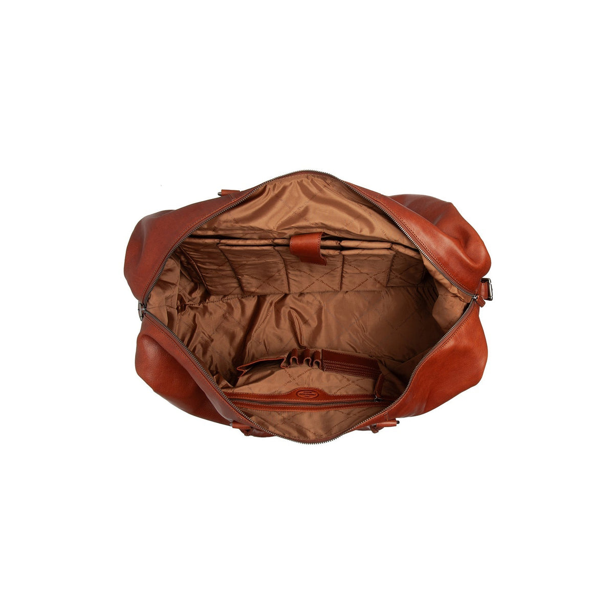 
Solid Antique Brass Hardware & Heavy-Duty Dual Zipper Detail on Cavoli Mala de viagem de fim de semana