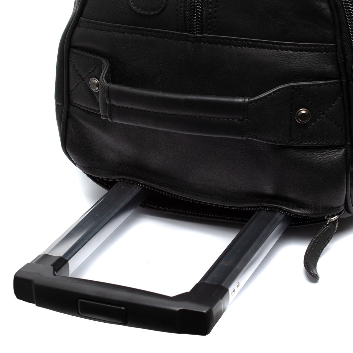 Solid Antique Brass Hardware &amp; Heavy-Duty Dual Zipper Detail on Leather Weekender Trolley Jayven para Mulher