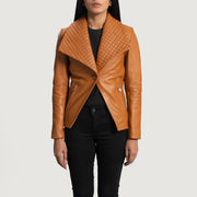 Women's Lee Castanho Claro Castanho Blazer de Couro de Couro para Mulher in Tan Brown Sheepskin Leather - Front Profile View &amp; Tailored Silhouette | Buy Online