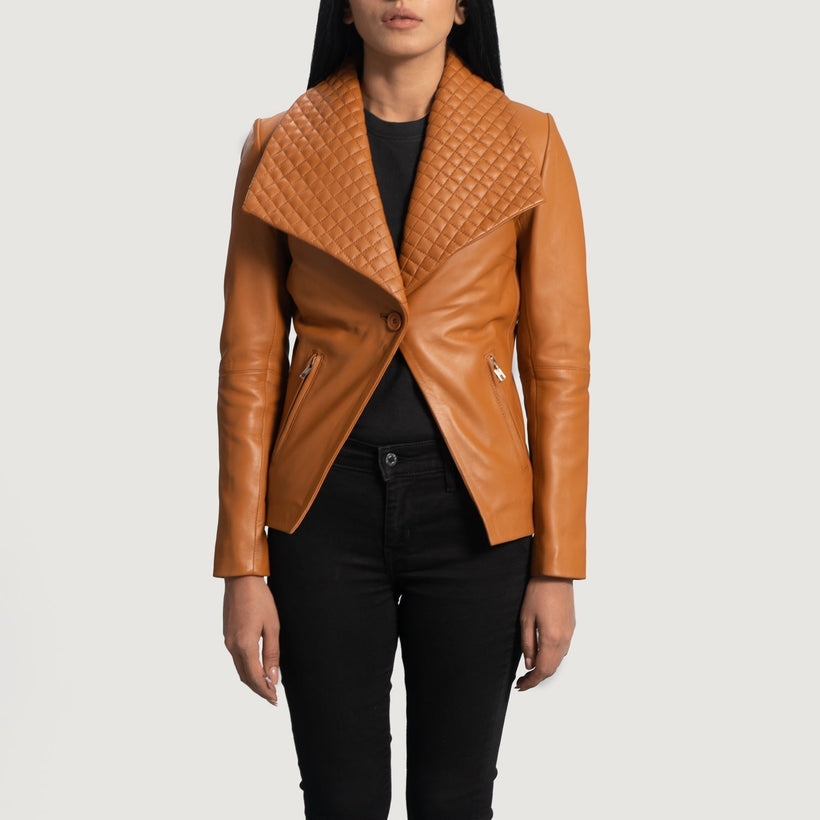 Lee Caramelo Castanho Blazer em Couro em Couro para Mulher