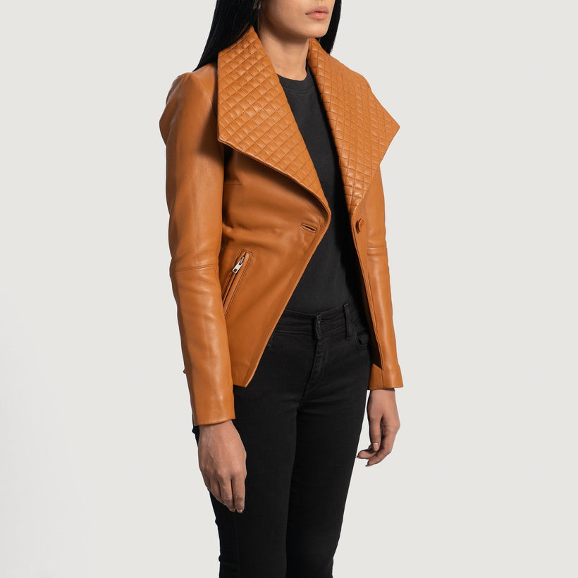Lee Caramelo Castanho Blazer em Couro em Couro para Mulher