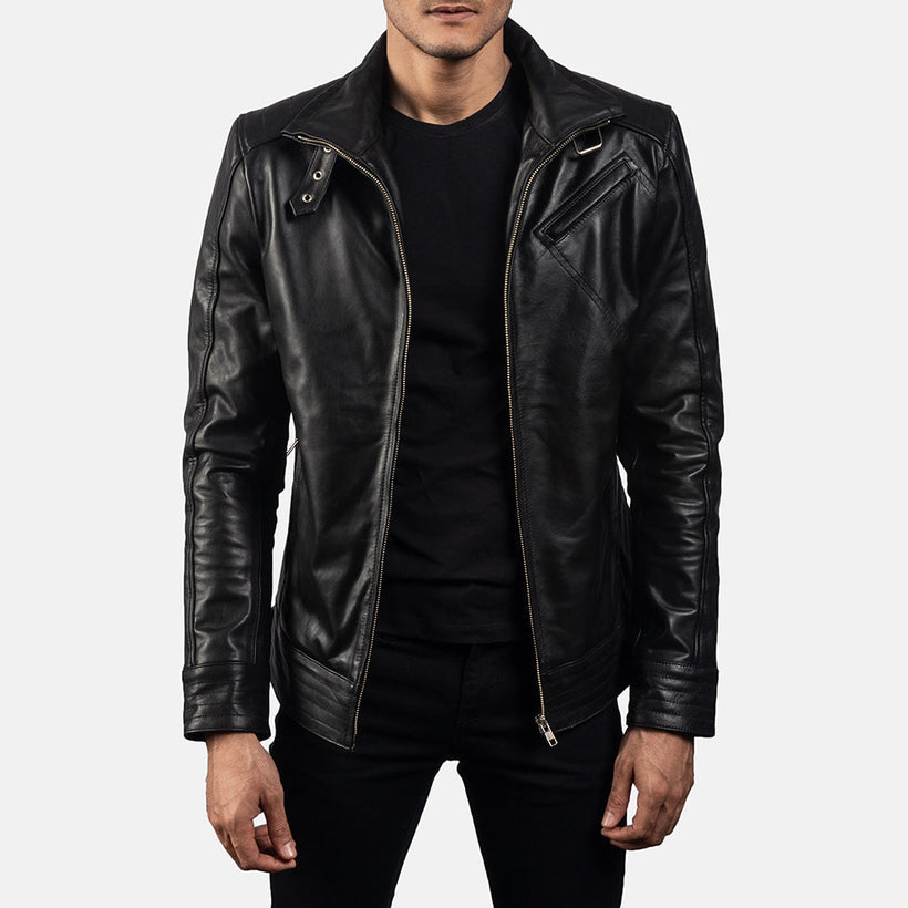 Legacy Preto Blusão Biker de Couro para Homem