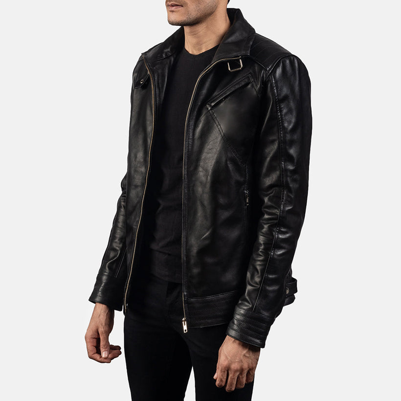 Legacy Preto Blusão Biker de Couro para Homem