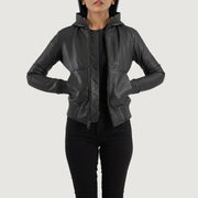 
Luna Hooded Jaqueta Bomber de Couro para Mulher – alternate product view 1