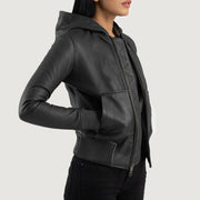 
Luna Hooded Jaqueta Bomber de Couro para Mulher – alternate product view 2