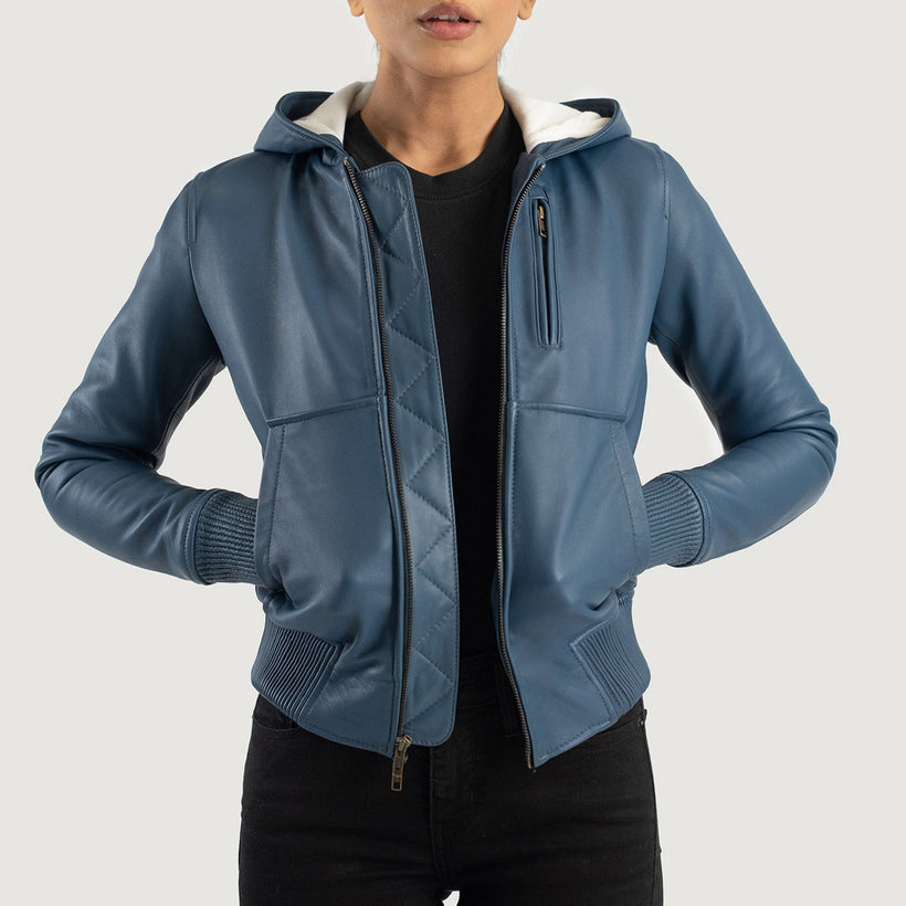 Luna Hooded Jaqueta Bomber de Couro para Mulher