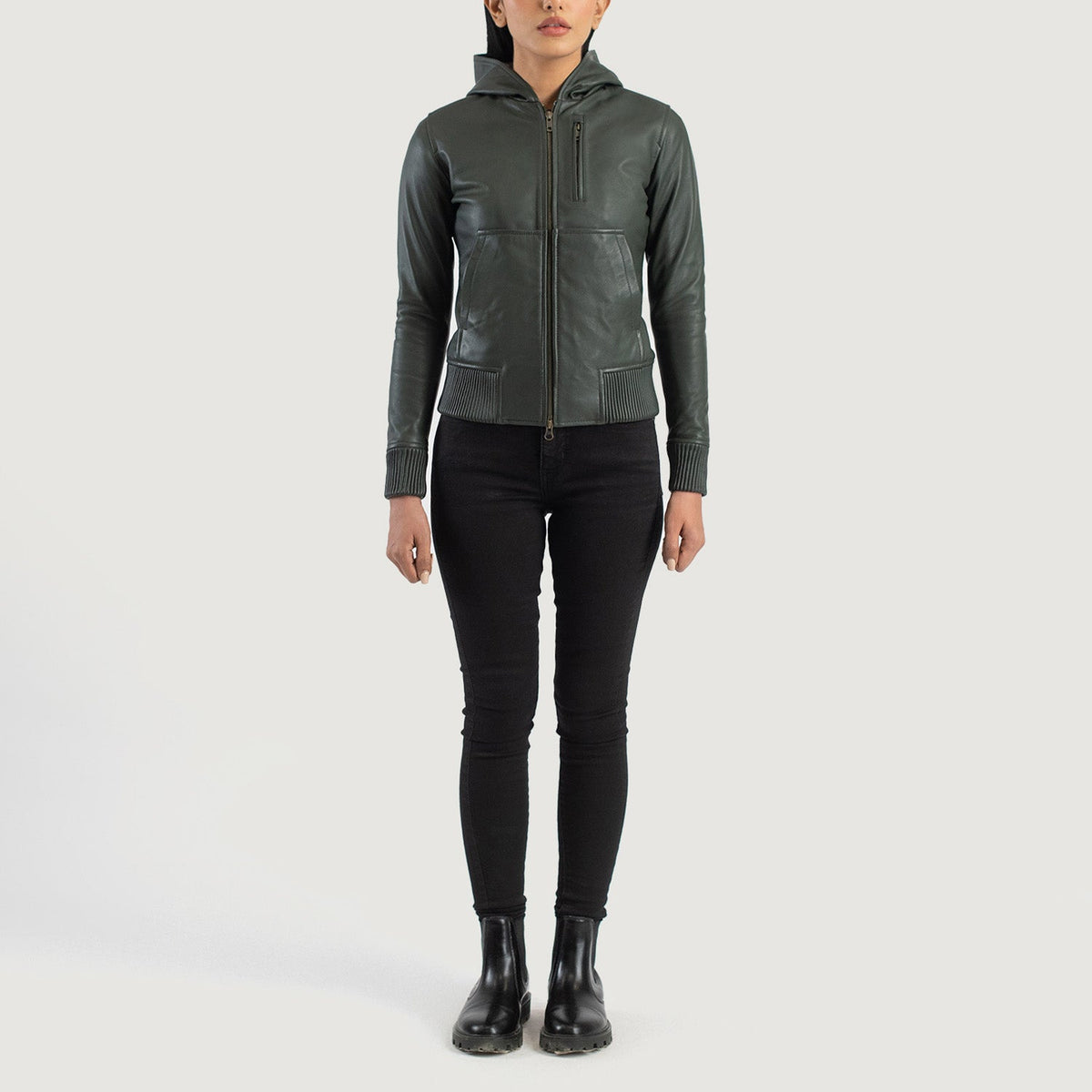 
Luna Hooded Jaqueta Bomber de Couro para Mulher – alternate product view 3
