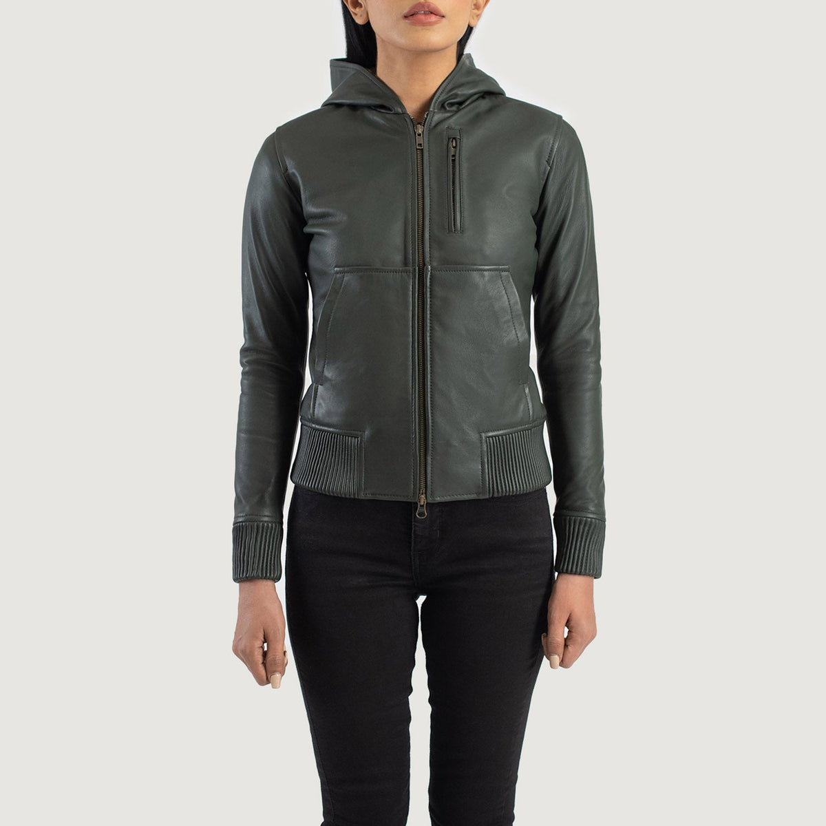 
Luna Hooded Jaqueta Bomber de Couro para Mulher – alternate product view 4
