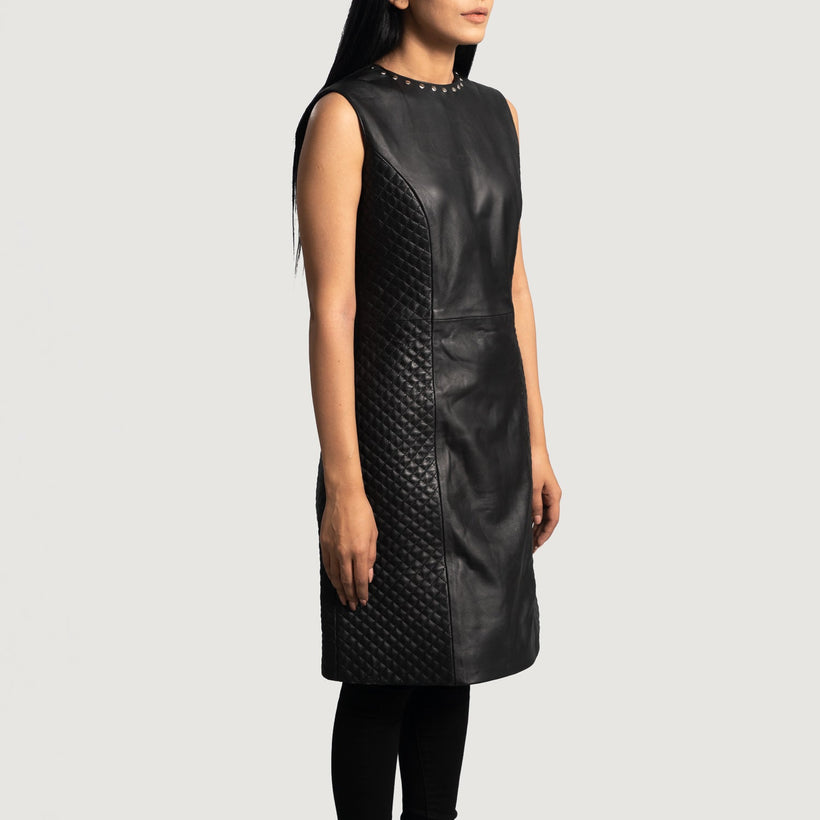 Luxe Preto Leather Dress para Mulher