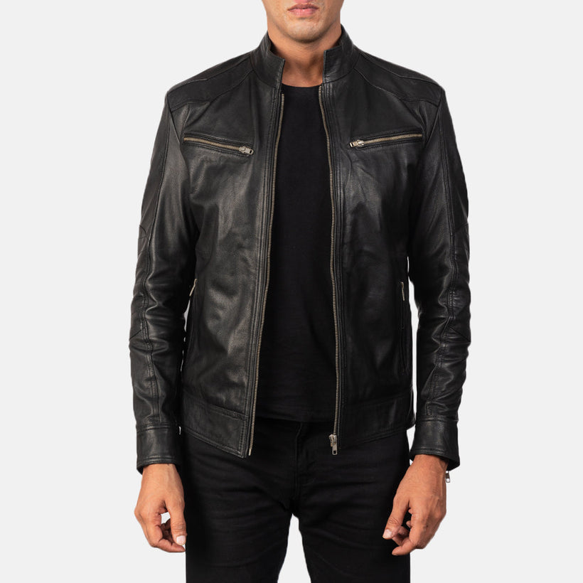 Mack Preto Jaqueta Biker de Couro para Homem