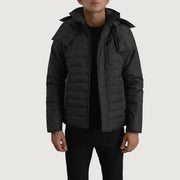 
Malcolm Preto Hooded Puffer Jaqueta de Couro para Homem em couro bovino preto legítimo - Vista frontal e silhueta ajustada | Comprar online