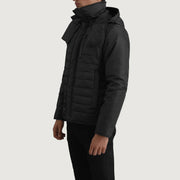 
Black Full-Grain Leather Hooded Jacket - Vista traseira com ombros definidos e bainha impecável