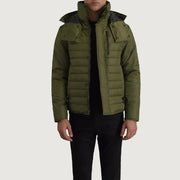 
Malcolm Verde Hooded Puffer Jaqueta de Couro para Homem in Green Full-Grain Leather - Vista frontal e silhueta ajustada | Comprar online