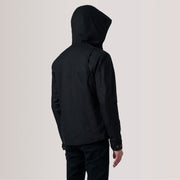 Close-Up Detail of Hooded &amp; Zipper with placket Hardware on Marlo Preto Canvas Hooded Work Blusão de Couro para Homem For Men