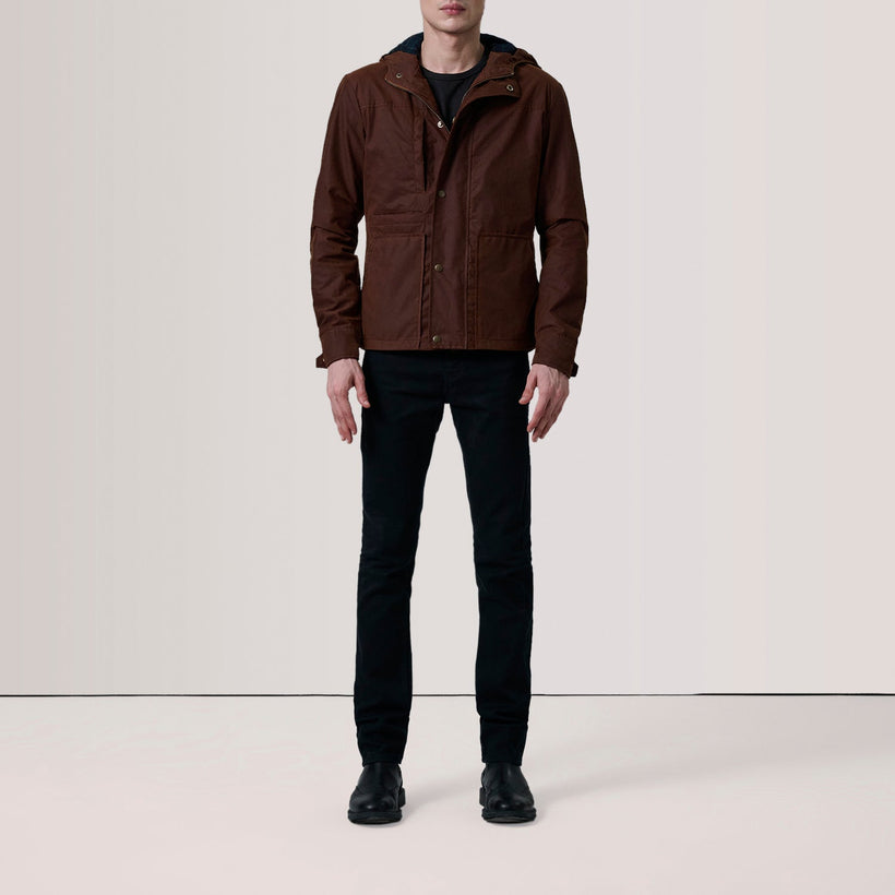 Marlo Castanho Canvas Hooded Work Blusão de Couro para Homem