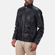 
Black Sheepskin leather Jacket - Vista traseira com ombros definidos e bainha impecável