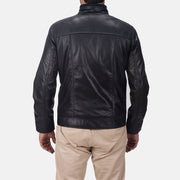
Vista detalhada of Band & Zipper Hardware on Maurice Preto Jaqueta de Couro para Homem