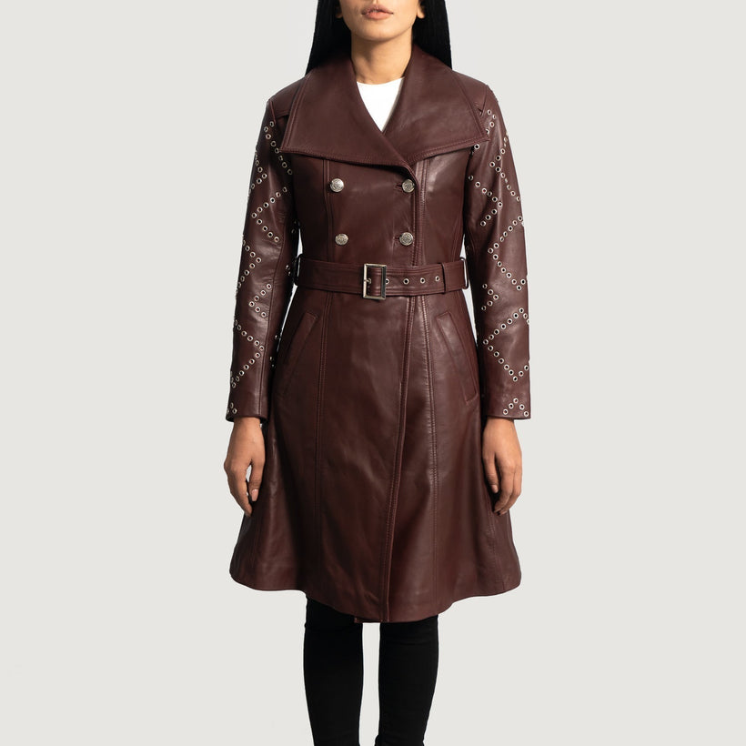 Missoni Bordô Trench Casaco de Couro de Couro de Couro para Mulher