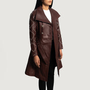 Women's Missoni Bordô Trench Casaco de Couro de Couro de Couro para Mulher - Lateral Side Profile View Showing Sleeve Cut &amp; Athletic Taper Fit