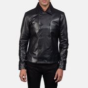 
Mod Preto Leather Peacoat para Homem in Black Cowhide Leather - Vista frontal e silhueta ajustada | Comprar online